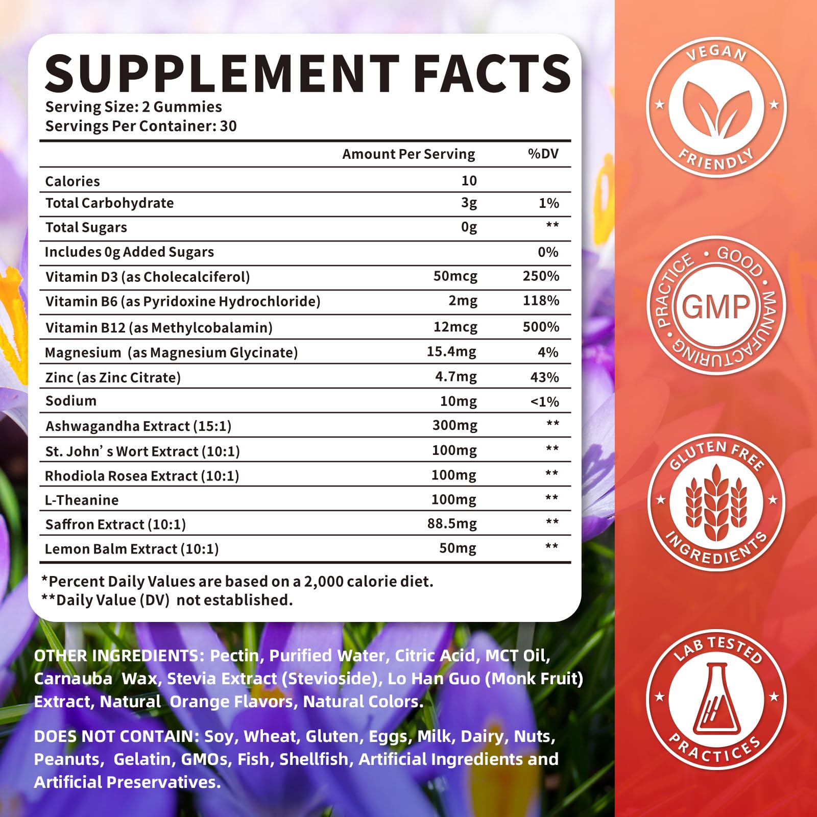 Saffron extract 88.5 mg per gummy close-up