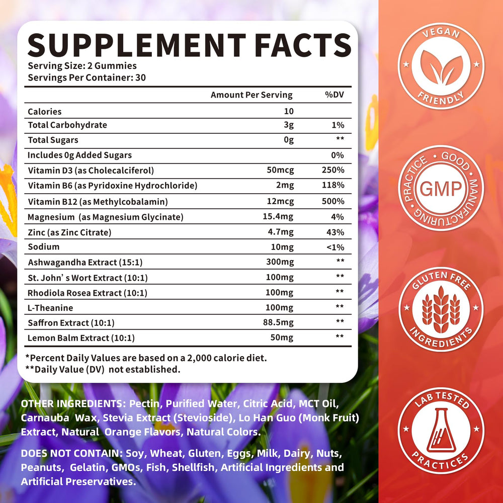 Saffron extract 88.5 mg per gummy close-up