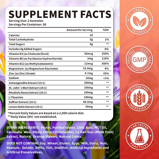 Saffron extract 88.5 mg per gummy close-up