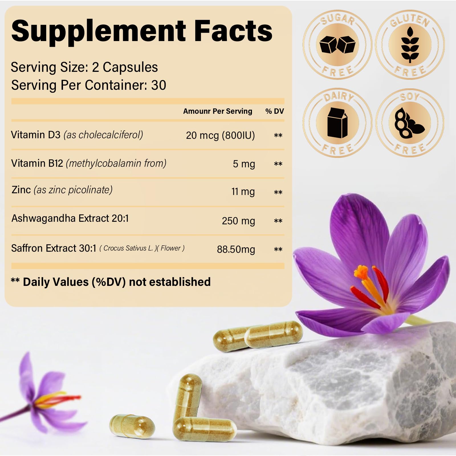 Close-up of saffron extract capsules for mood support