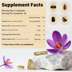 Close-up of saffron extract capsules for mood support