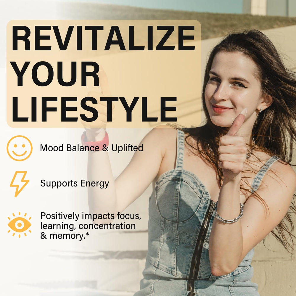 Lifestyle imagery with saffron capsules highlighting energy and focus