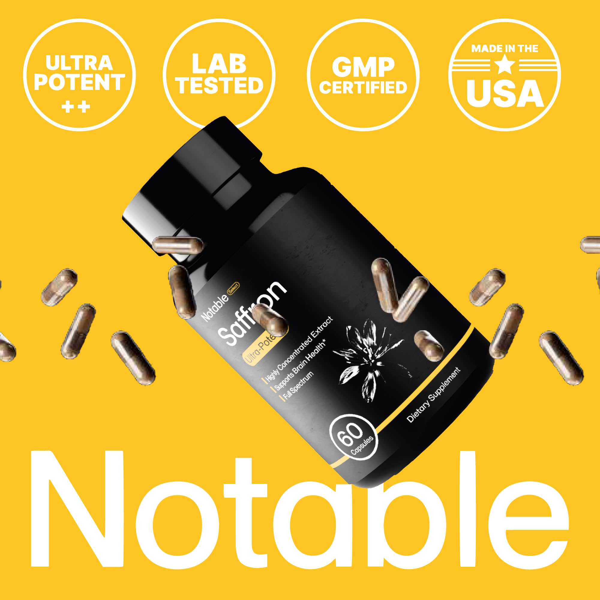 Allergen-free, gluten-free label on saffron extract capsules