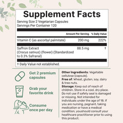 Close-up of saffron extract capsules bottle
