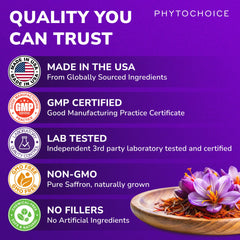 USA-made GMP facility seal on saffron capsules packaging