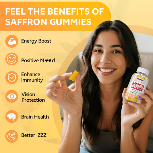 Close-up of saffron gummies with Ashwagandha and L-Theanine