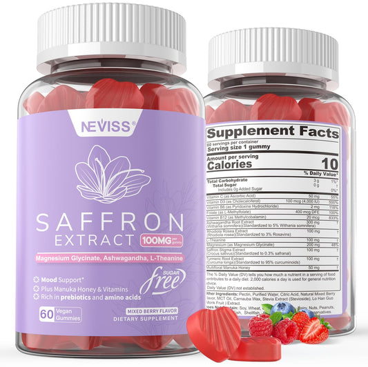 Bottle of saffron gummies 100mg with organic Spanish saffron