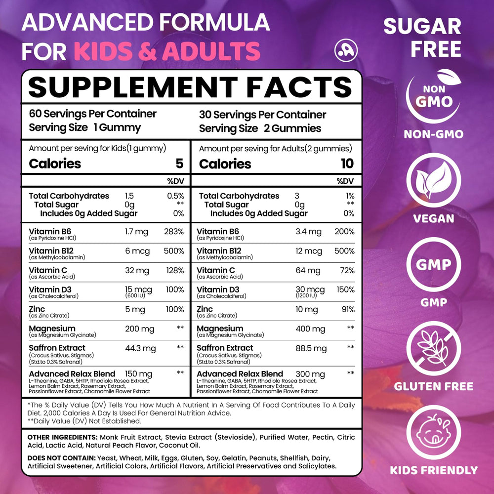 Packaging image for saffron gummies – 60 count, peach flavor