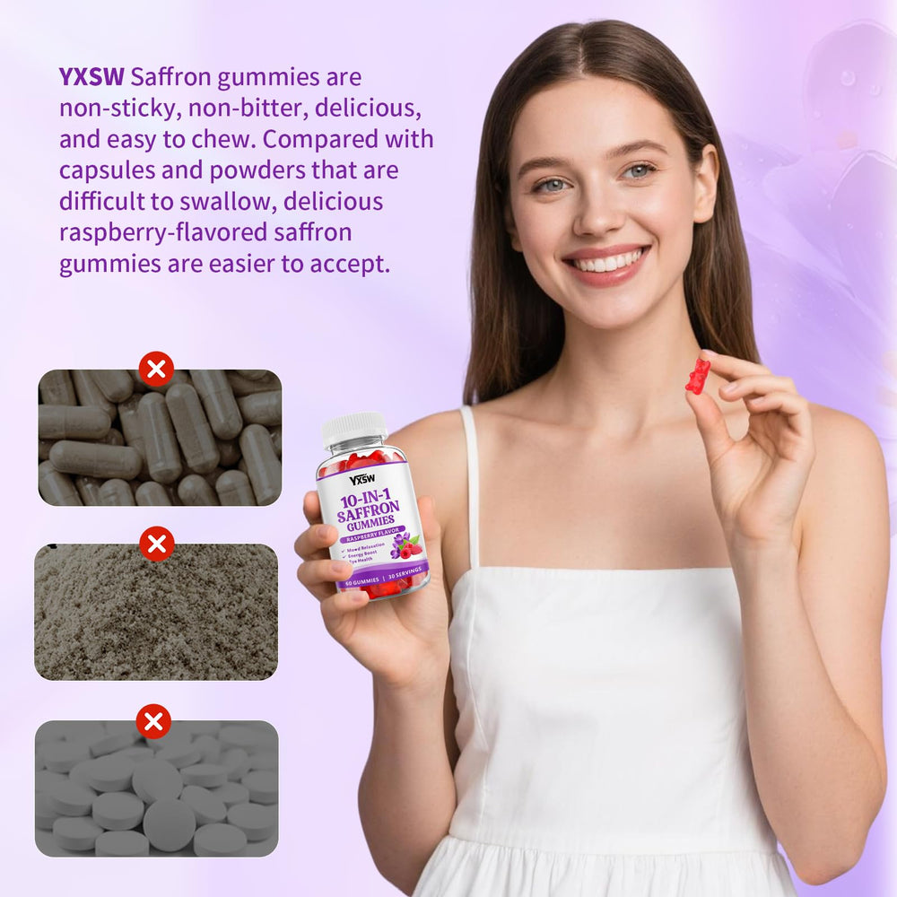 Saffron Gummies bottle with packaging