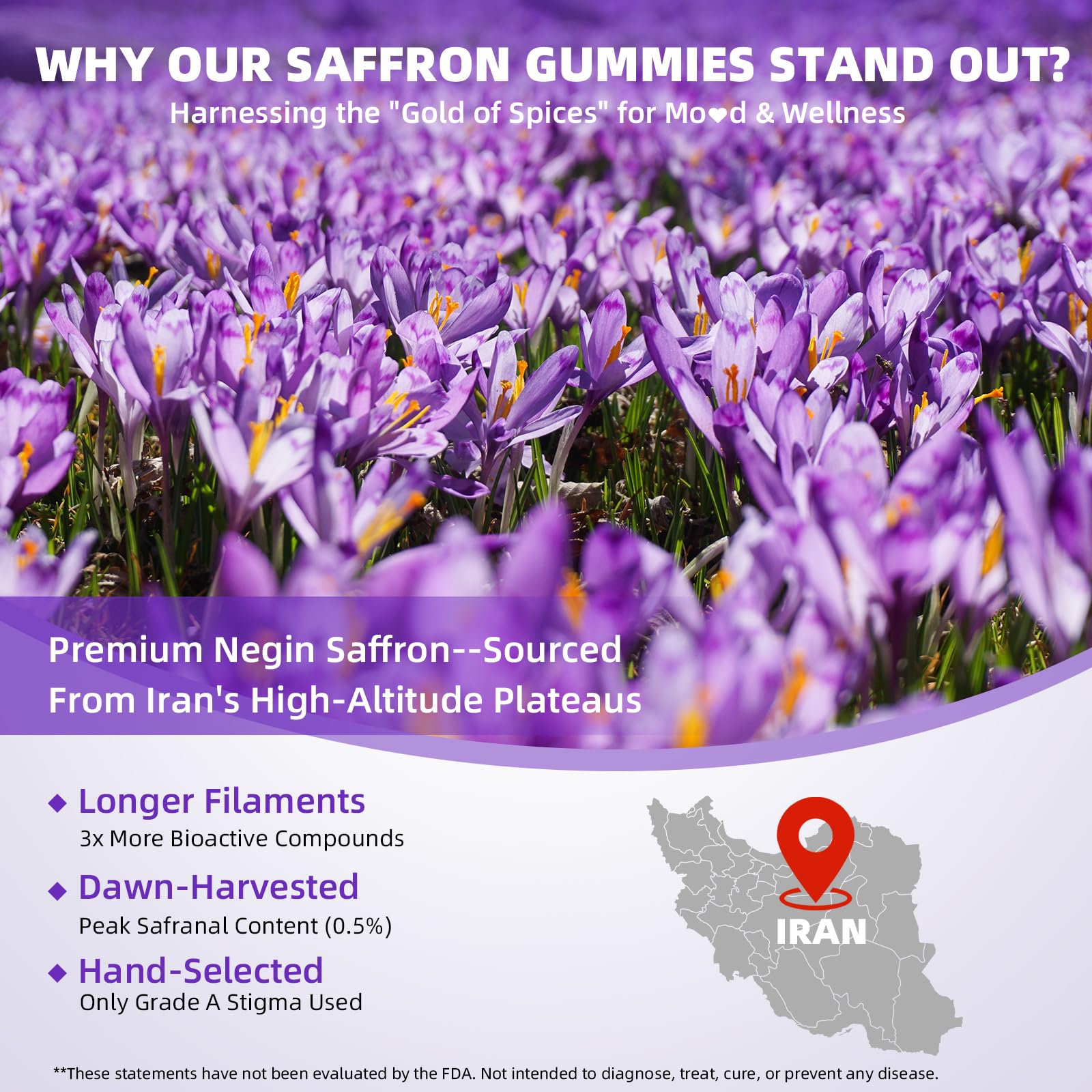 Delicious raspberry-flavored saffron gummies that are easy to take.