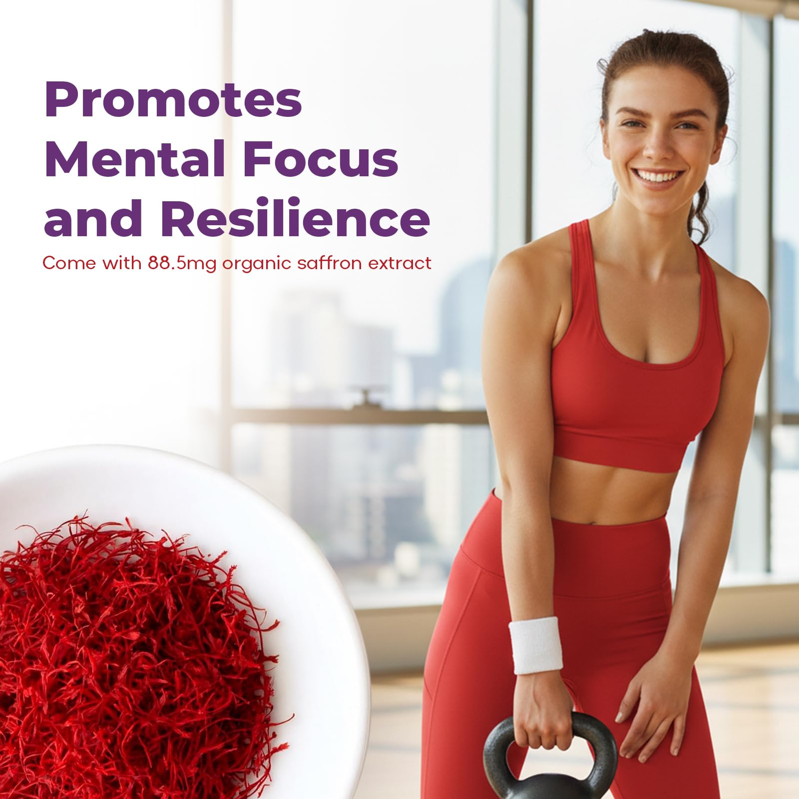 Non-GMO, vegan, sugar-free saffron gummies packaging