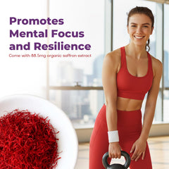 Non-GMO, vegan, sugar-free saffron gummies packaging