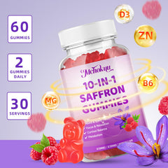 Product packaging bottle of saffron gummies.