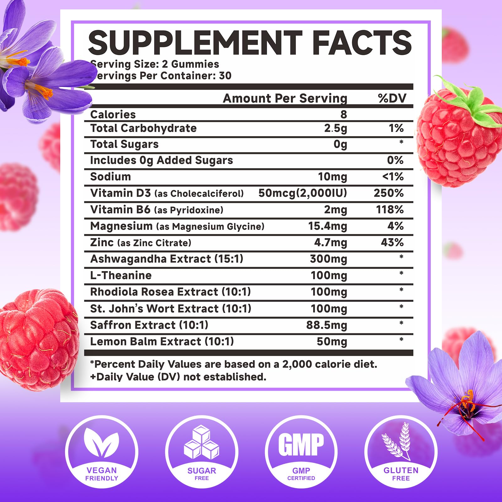 Close-up of raspberry-flavored saffron gummies