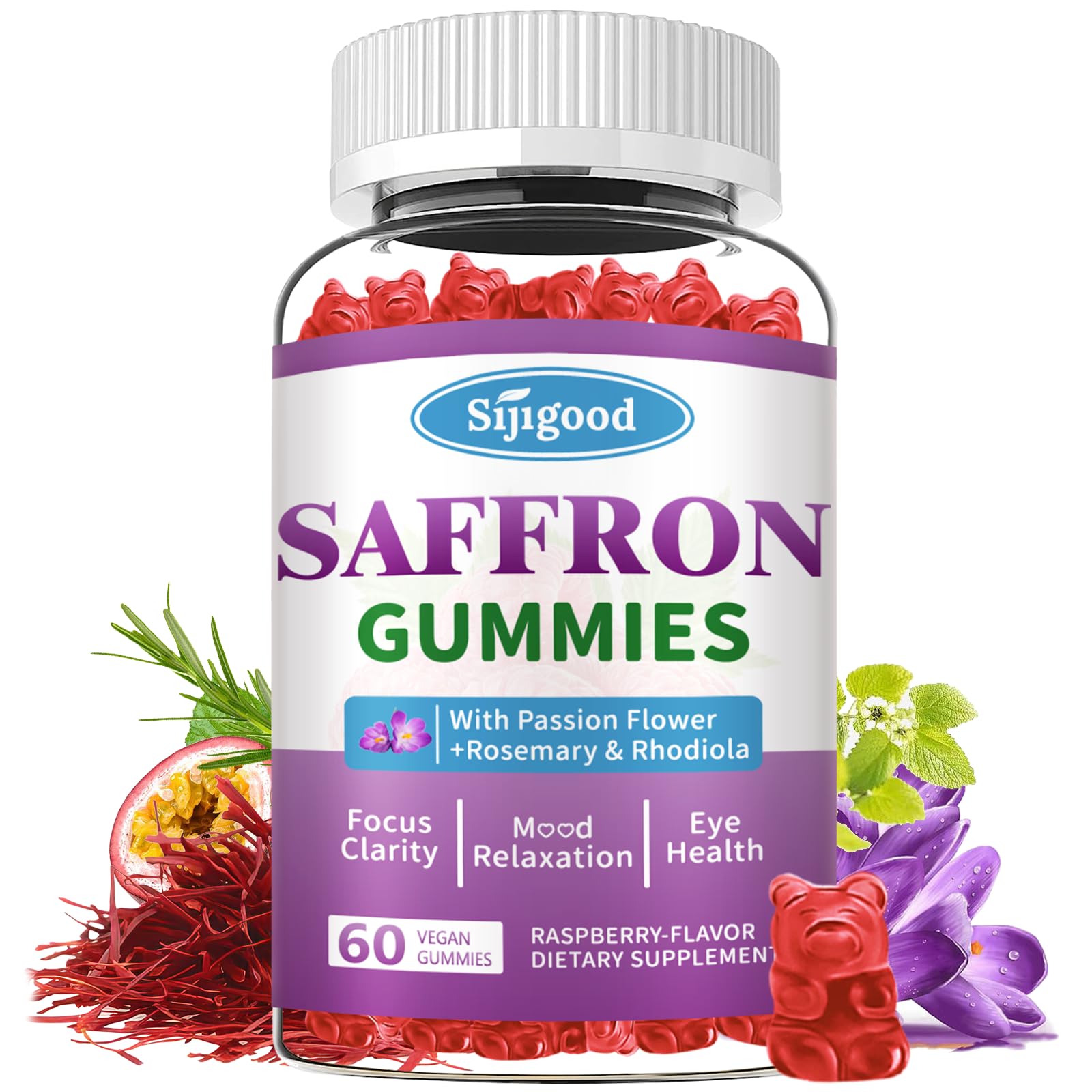 Saffron Gummies Raspberry Flavor bottle front view