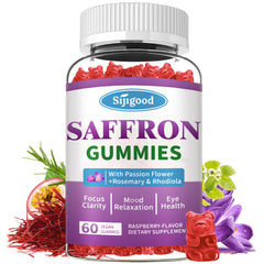 Saffron Gummies Raspberry Flavor bottle front view