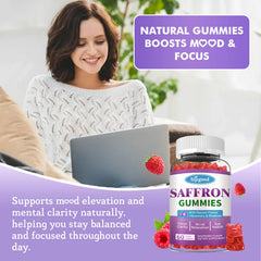 Close-up of sugar-free saffron gummies Raspberry flavor