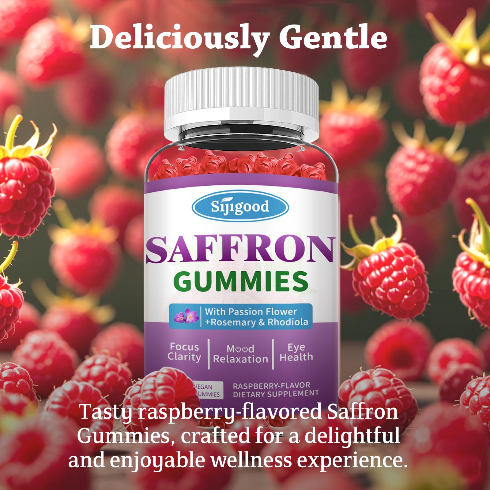 Lifestyle image of a relaxed person taking saffron gummies