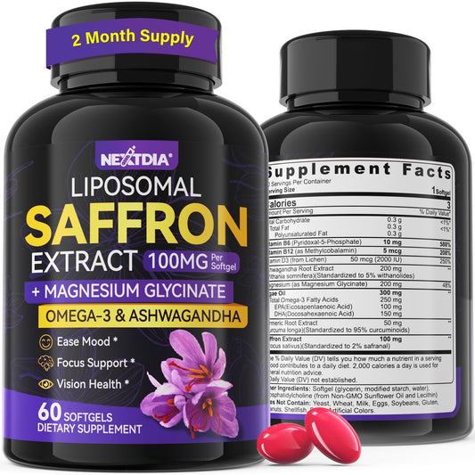 Saffron Supplements bottle with 60 softgels