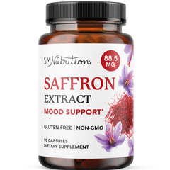 Bottle of saffron supplements 88.5mg per serving