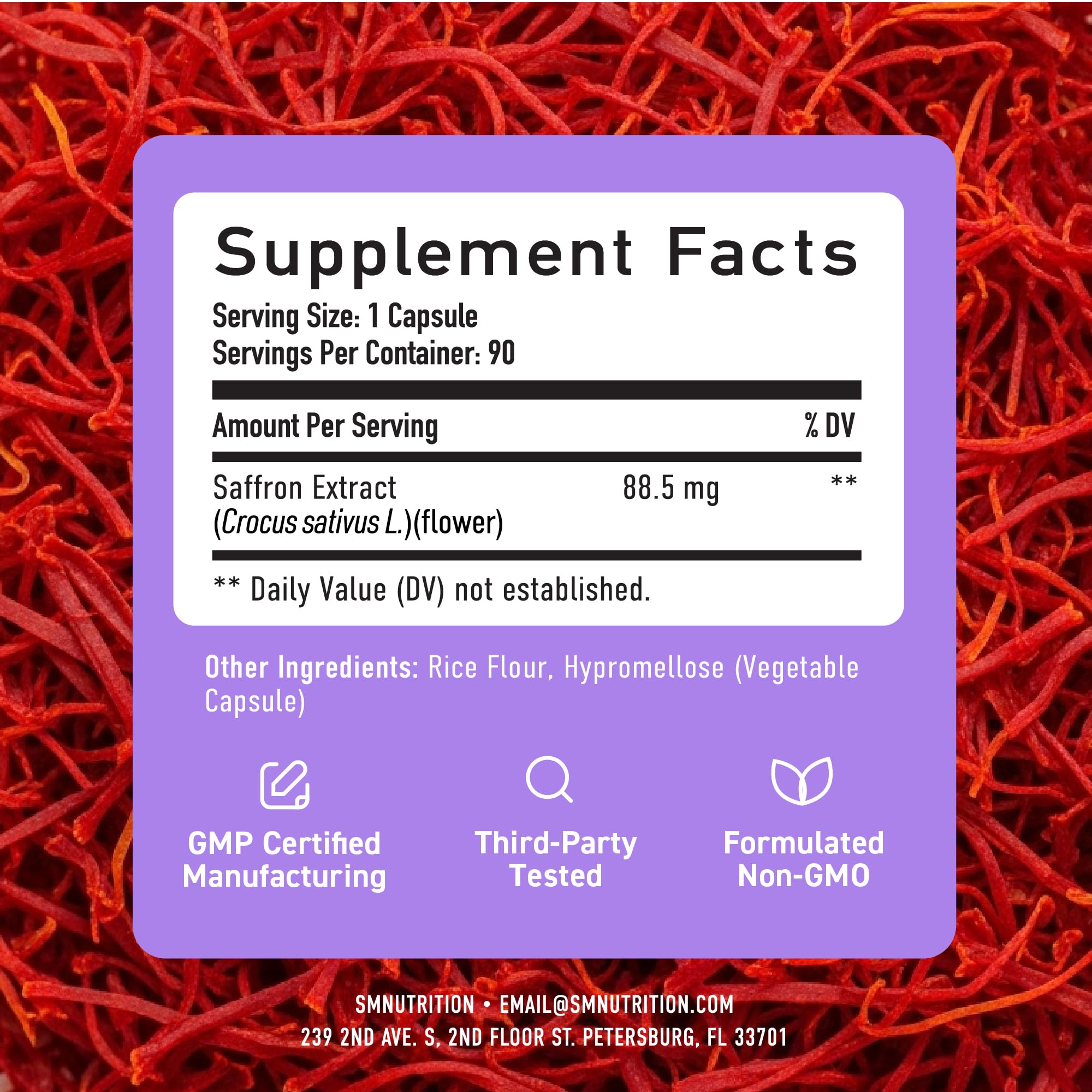 Close-up of saffron extract capsules