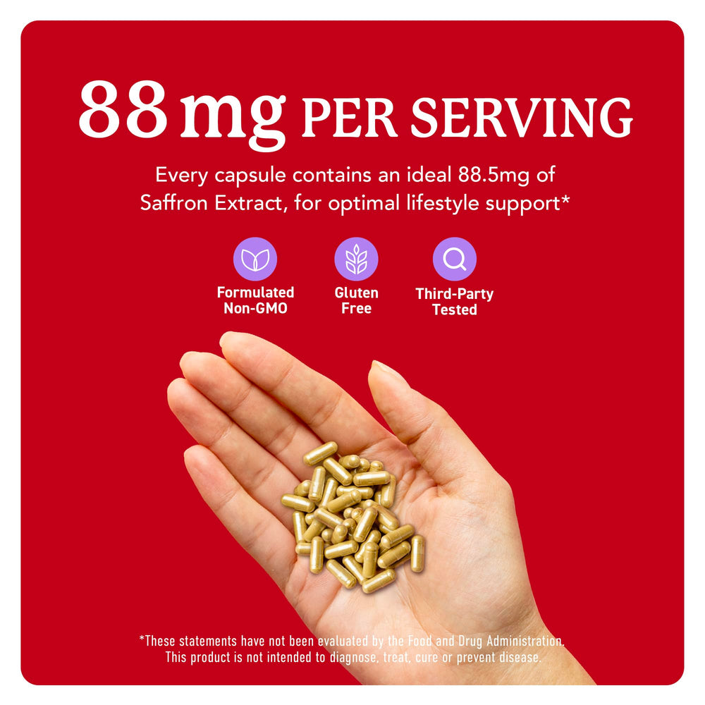 Vegan, gluten-free saffron supplement packaging