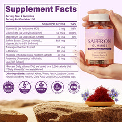 Close-up of saffron extract 88.5 mg with Ashwagandha and L-Theanine ingredients