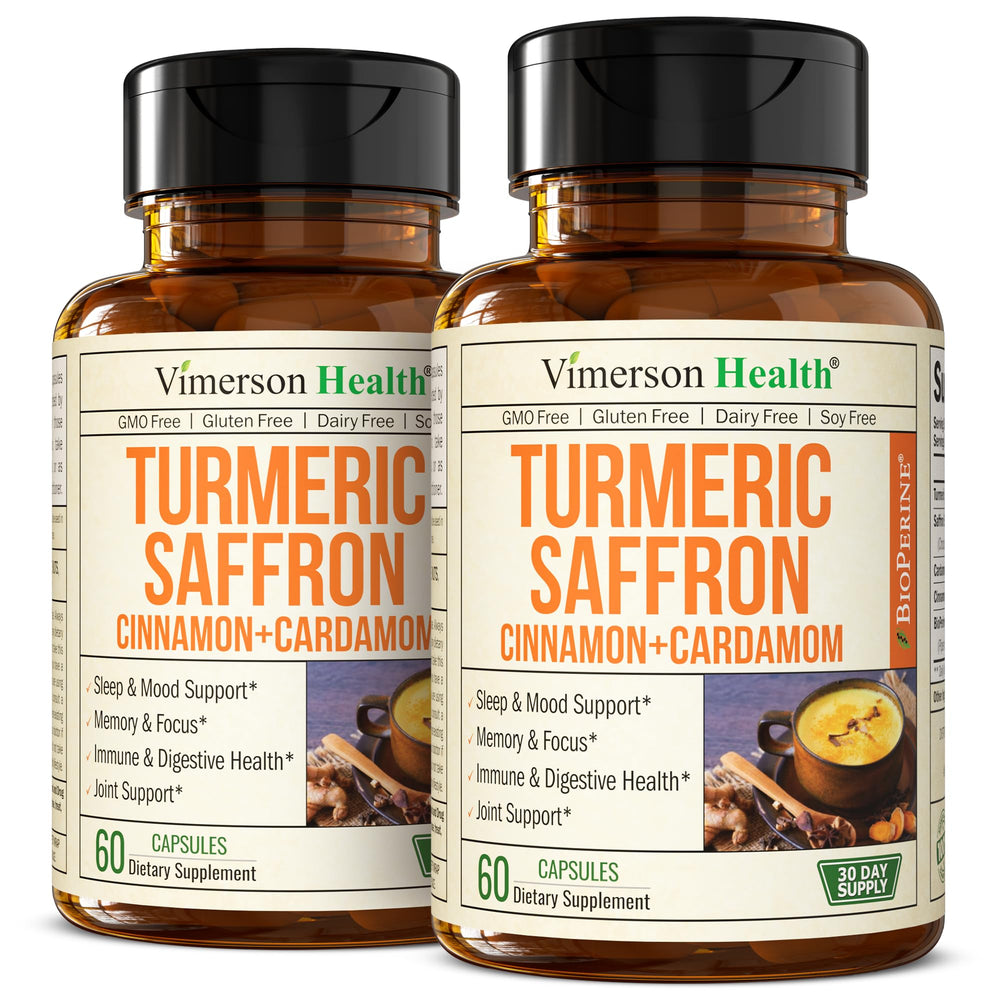 Product packaging for Saffron Supplements 89mg saffron extract and 1000mg turmeric blend (2-pack)