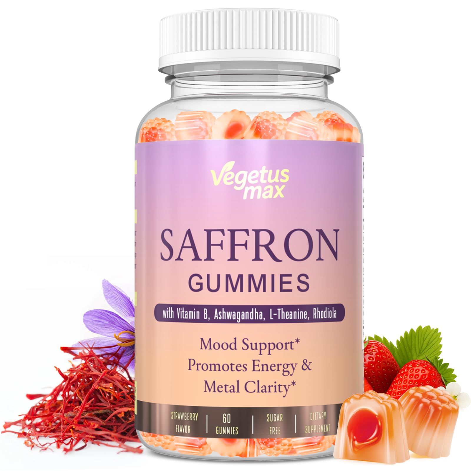 Bottle of saffron supplements gummies for adults – 60 count