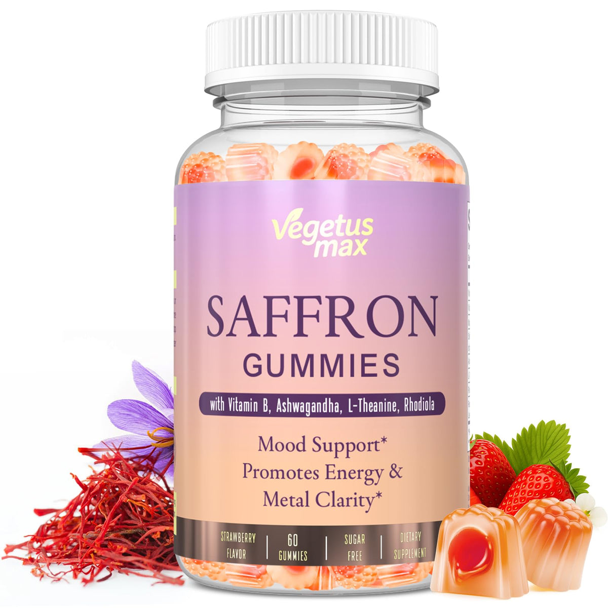 Bottle of saffron supplements gummies for adults – 60 count