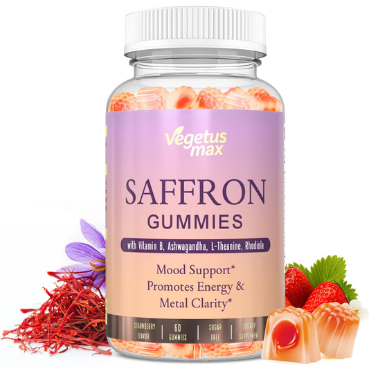 Bottle of saffron supplements gummies for adults – 60 count