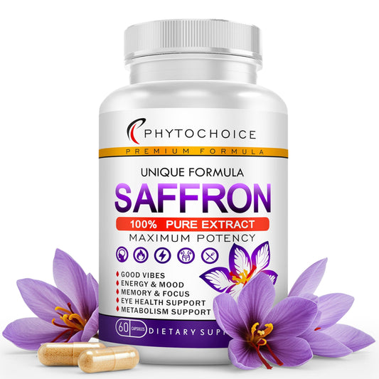 Hero image: bottle of Pure Saffron Extract 88.5 mg capsules