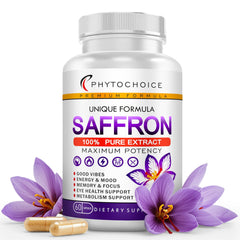 Hero image: bottle of Pure Saffron Extract 88.5 mg capsules