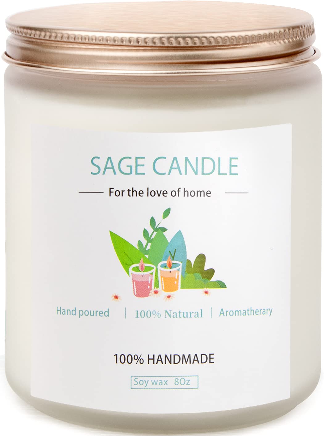 Sage candle 8oz jar with label on display