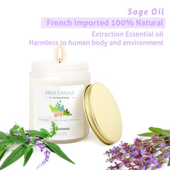 Close-up of 8oz sage candle with cotton wick