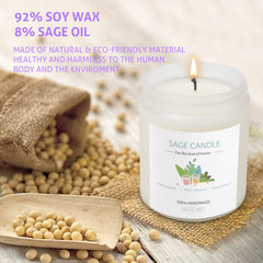Sage candle packaging and product shot