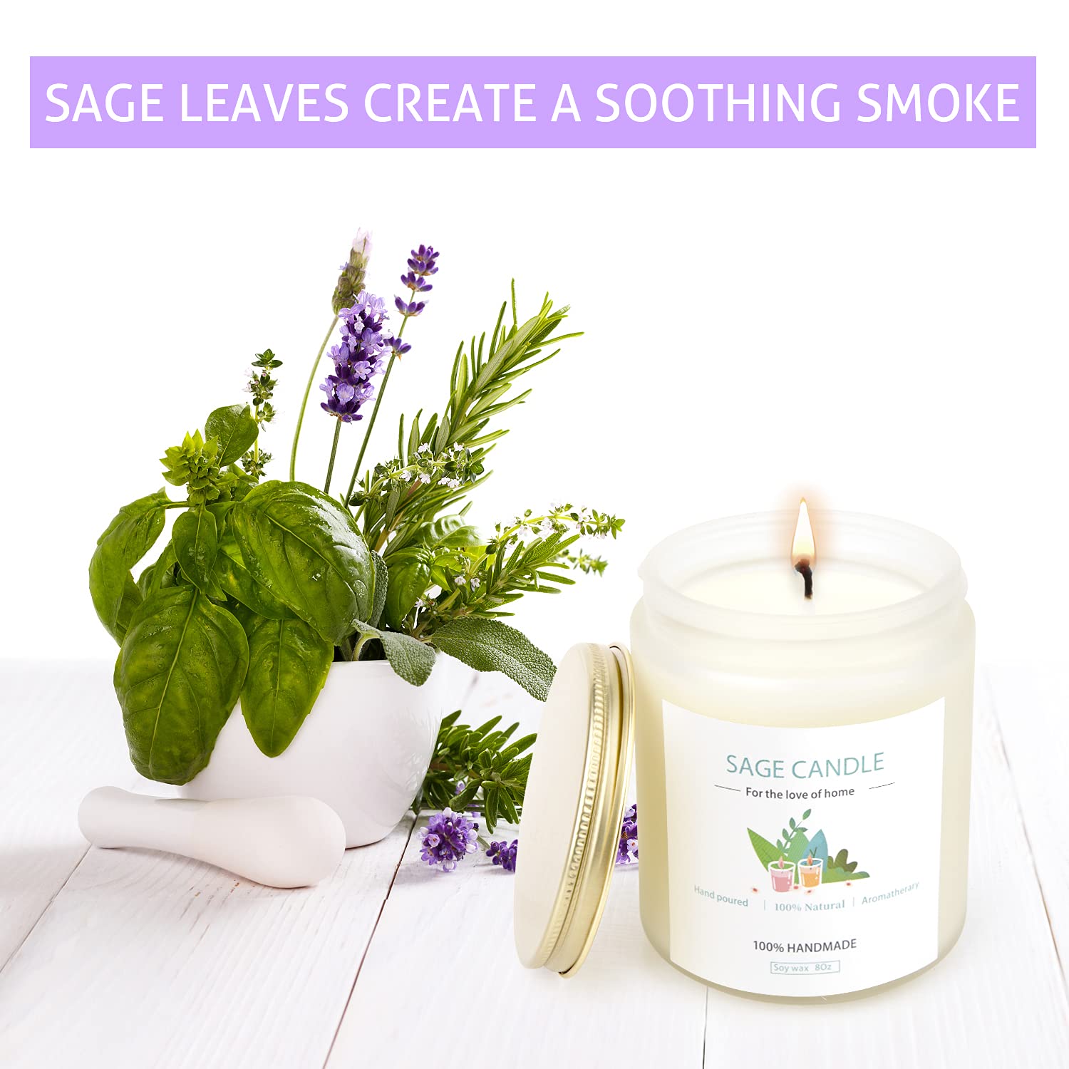 Natural sage candle with essential oil fragrance