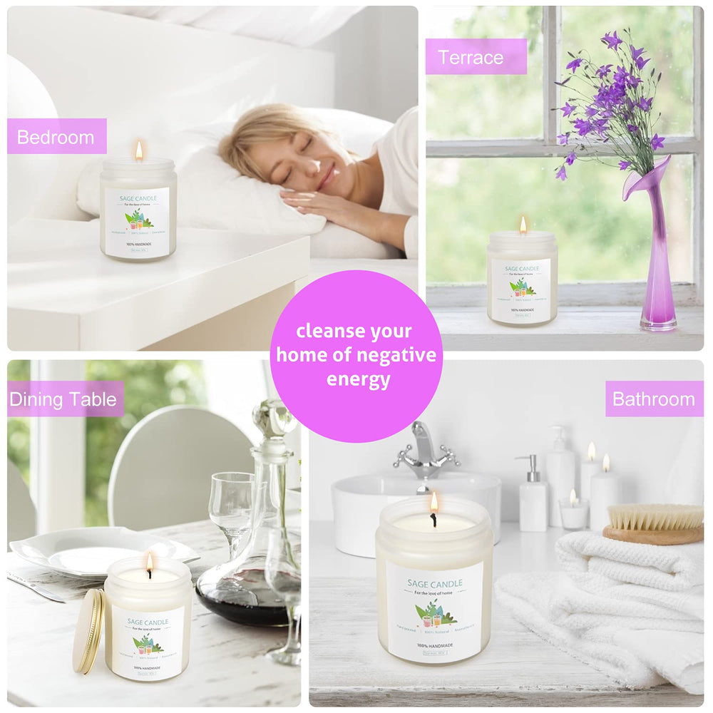 View of sage candle highlighting long burn time