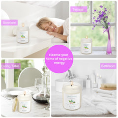 View of sage candle highlighting long burn time