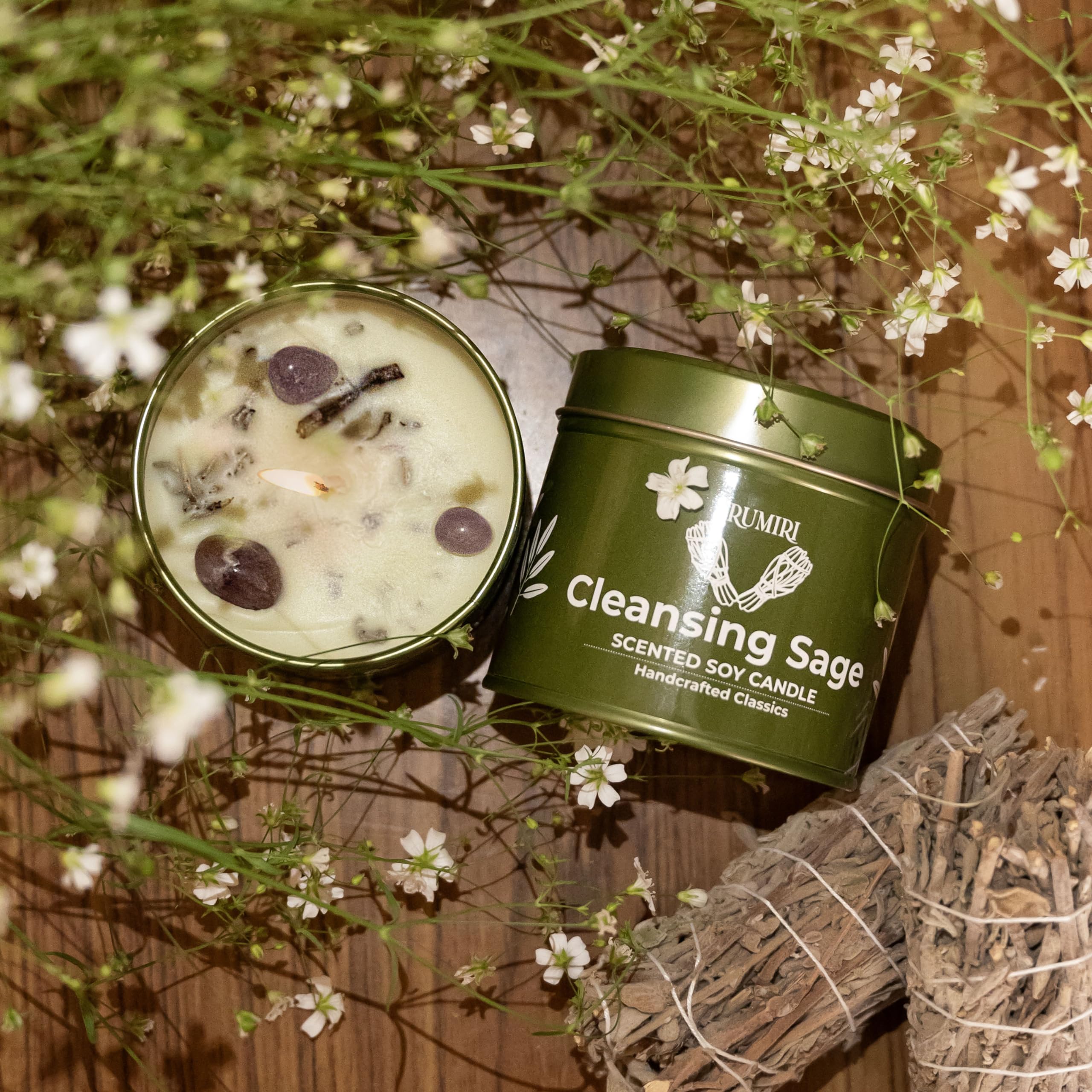 Gift-ready sage candle suitable for gifting