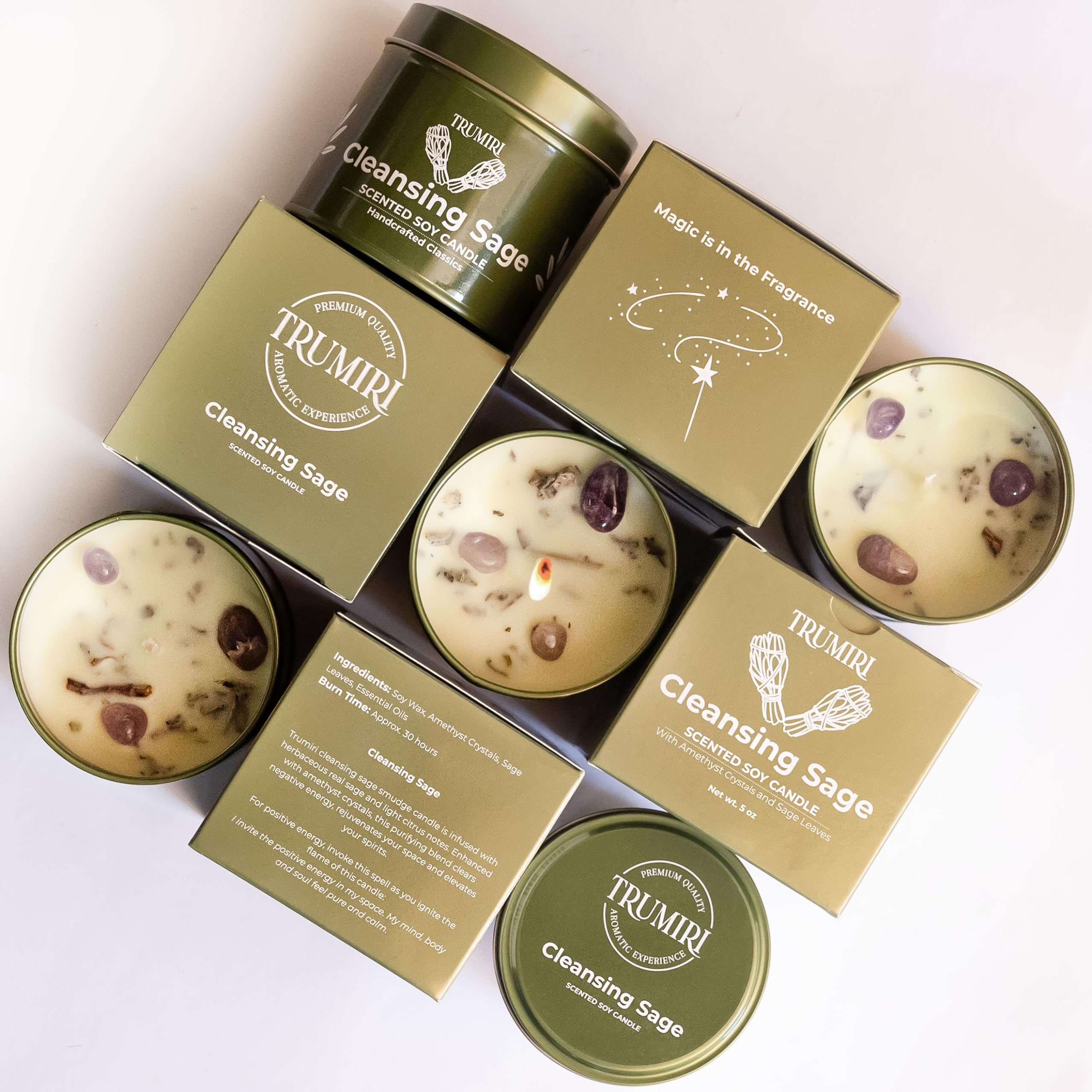 Sage candle set showing organic clean ingredients