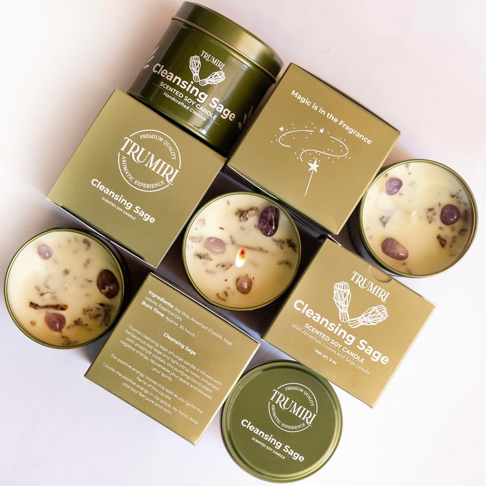 Sage candle set showing organic clean ingredients