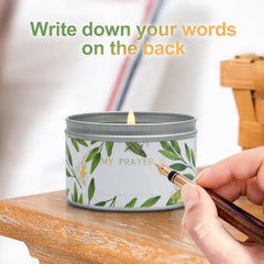 Lit sage candle creating warm ambient light