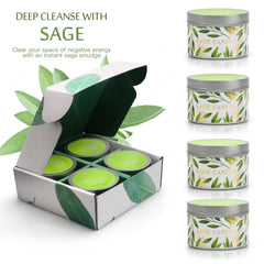 Soy wax sage candle close-up with natural wick