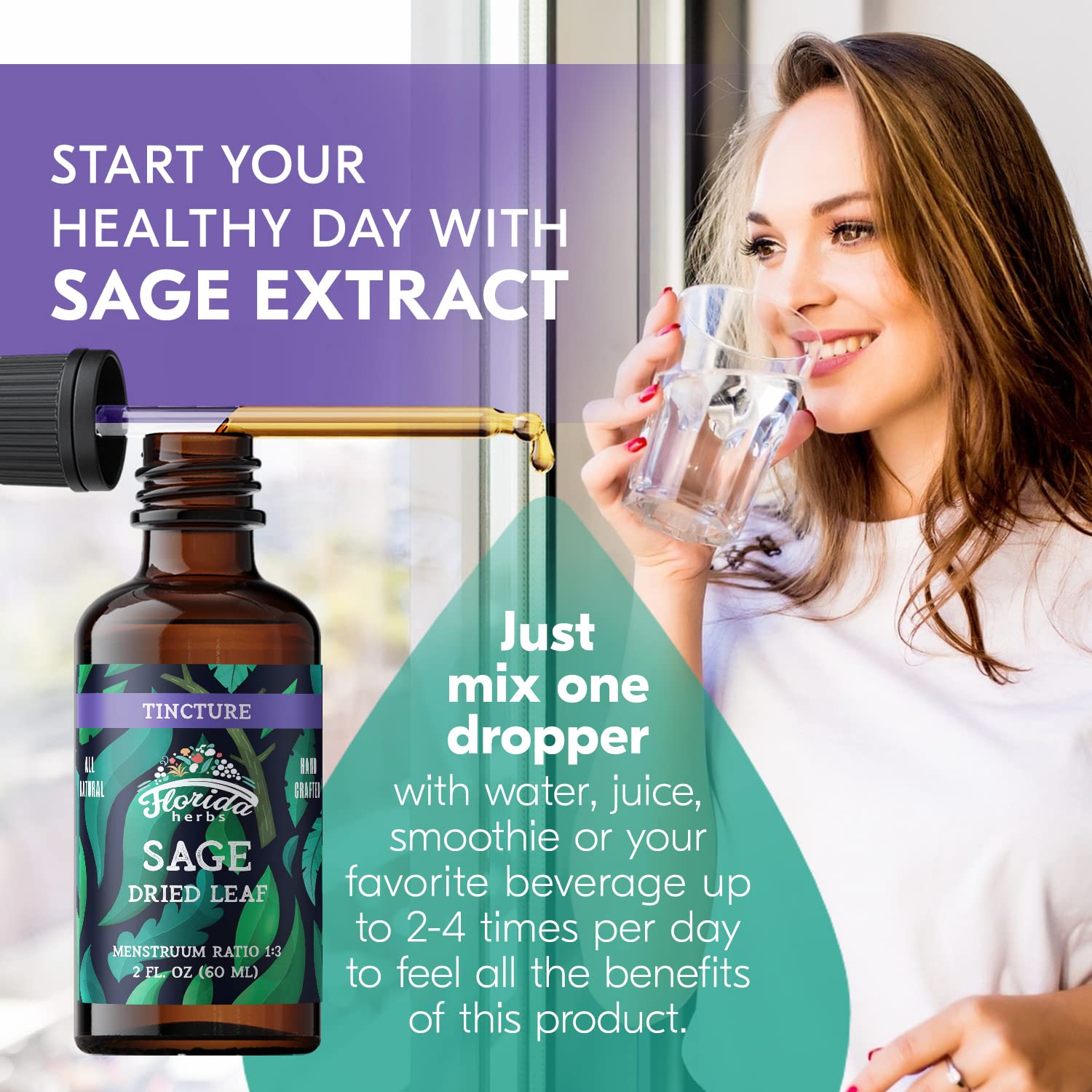 Close-up of Sage Extract label and packaging