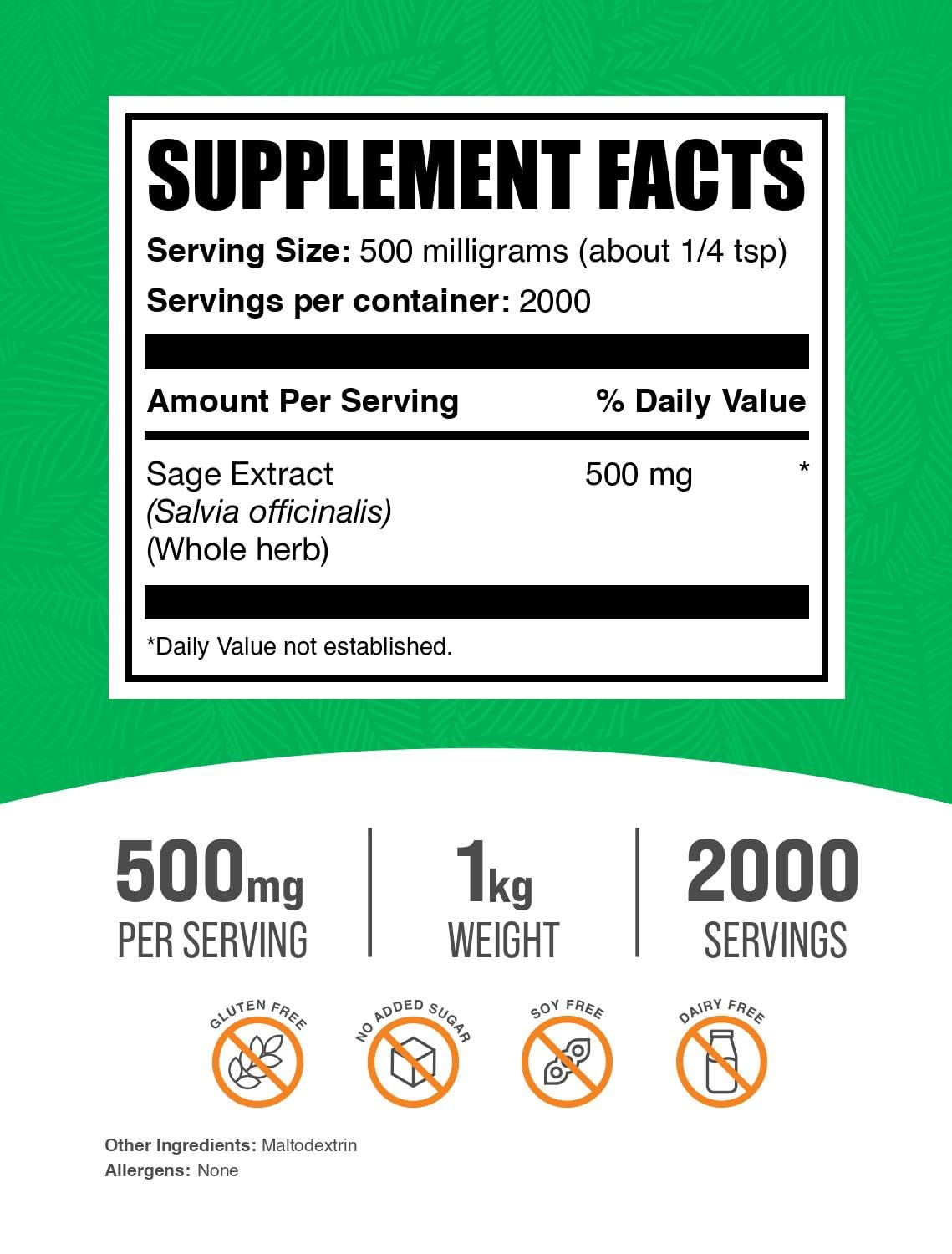 Sage Extract Powder packaging and label