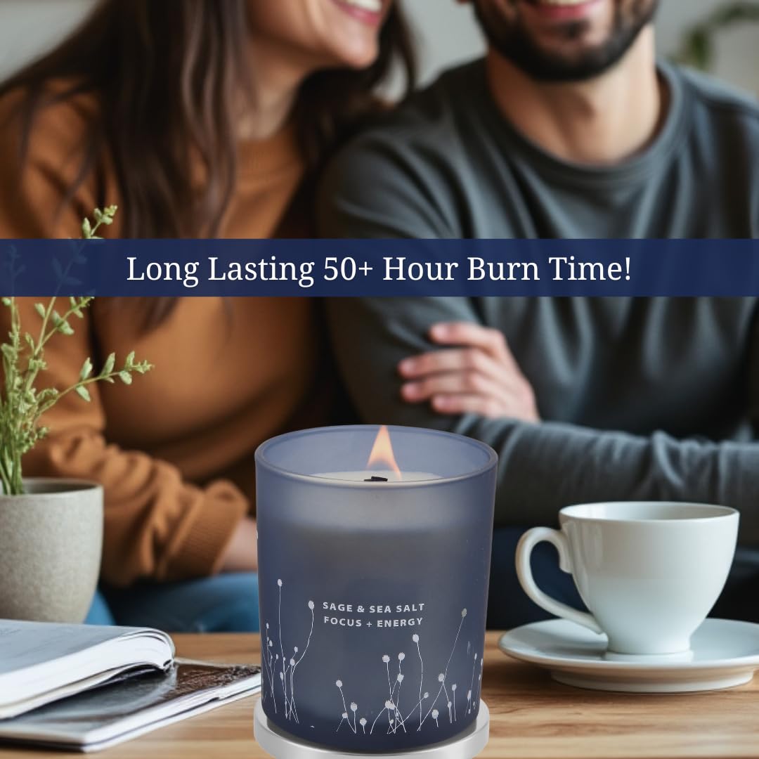 Close-up of wooden wick and sage sea salt scent