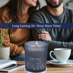 Close-up of wooden wick and sage sea salt scent