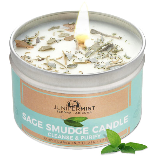Sage Smudge Candle with White Sage Leaf 6oz front view