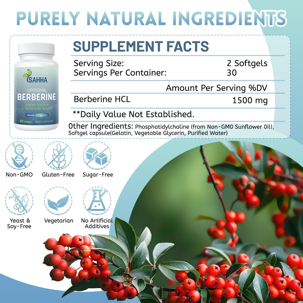 Nutrition facts panel of Sahha Liposomal Berberine HCL 1500mg